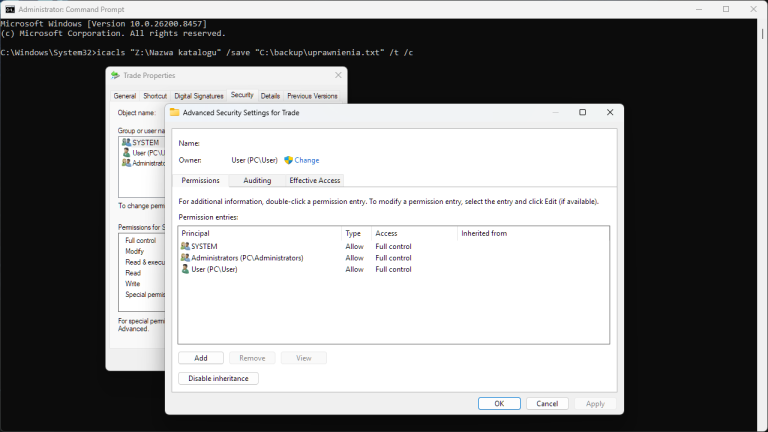 Backup i przywracanie utraconych uprawnień Windows przy użyciu komendy icacls